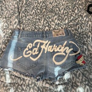 Ed Hardy Women's Light Blue Jean Shorts